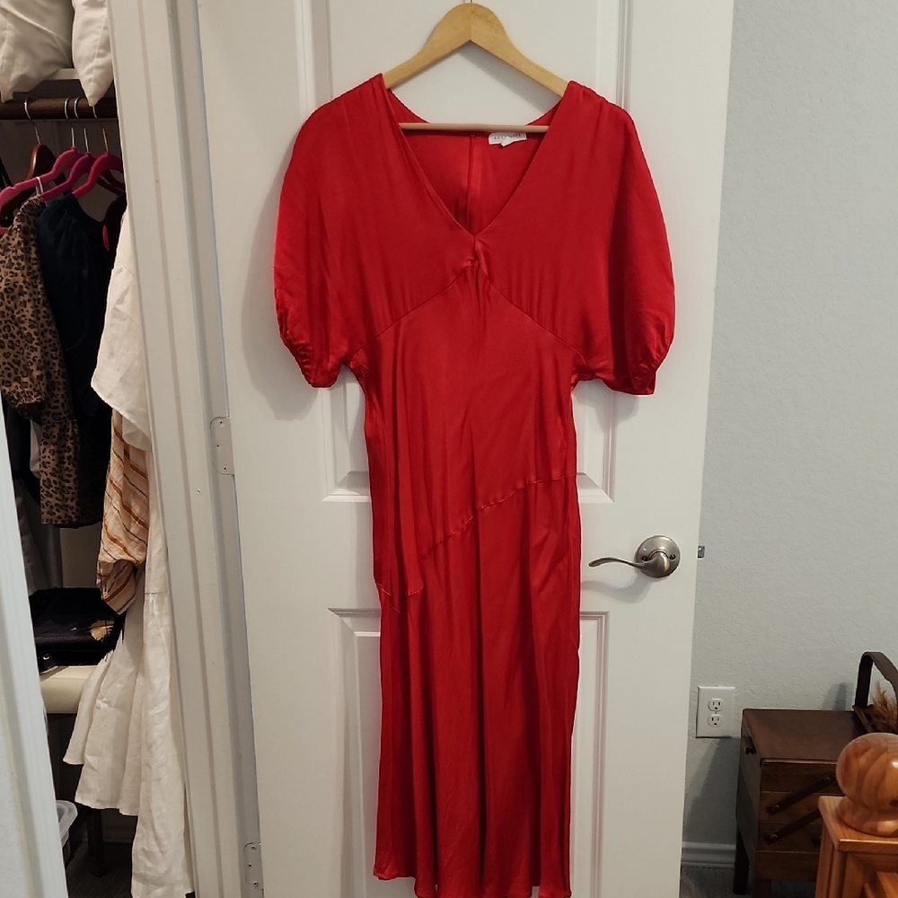 Socialite Red V-Neck Maxi with Puff Sleeves
